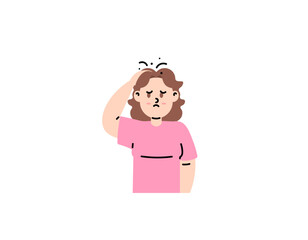 a woman scratches her scalp because of itching. hair lice and dandruff. diseases of the scalp or parasites. hair health and hygiene issues. character illustration concept design. vector elements