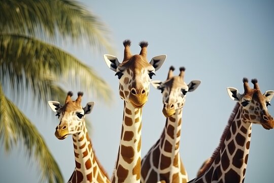 herd of giraffes standing in the savannah. Generative AI Generative AI