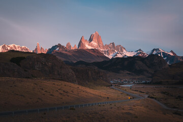 Naklejka premium Sunset in Mount Fitz Roy, El Chalten, Argentina. Located on Ruta 40 of Patagonia.