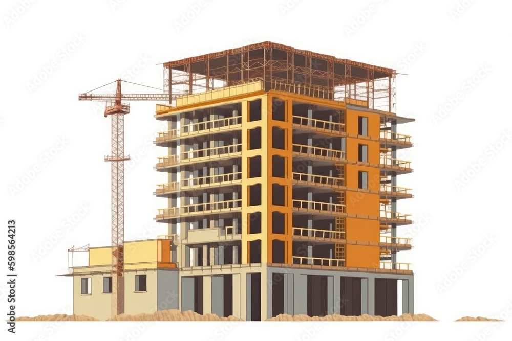 Poster skyscraper under construction with a crane on top. generative ai generative ai