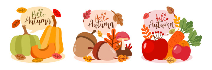 Set of item object for autumn season vector