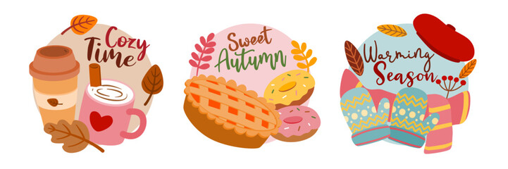 Set of item object for autumn season vector