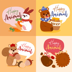 collection card with happy welcome autumn vector