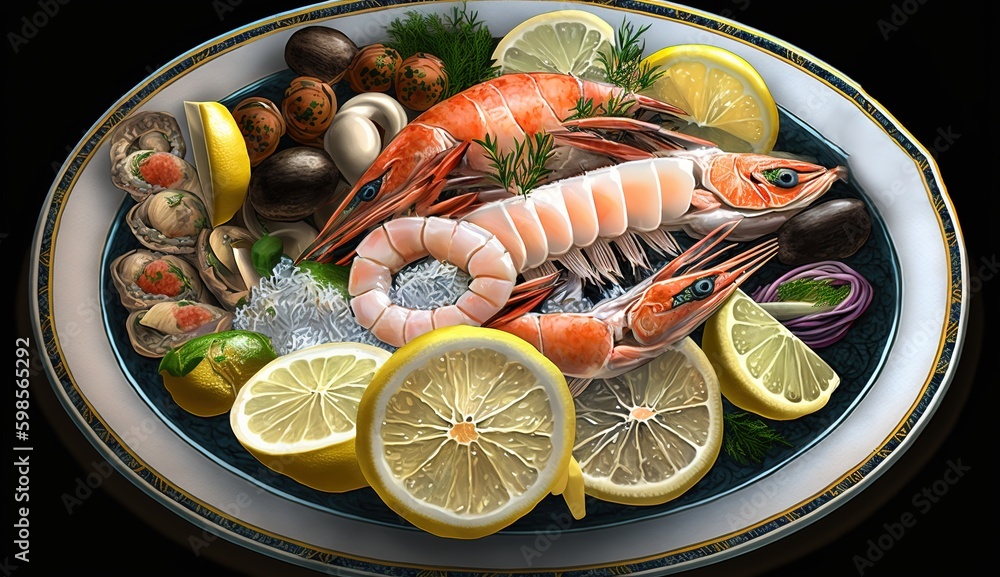 Aufkleber dish of gourmet fish and lemon juice generative ai generative ai
