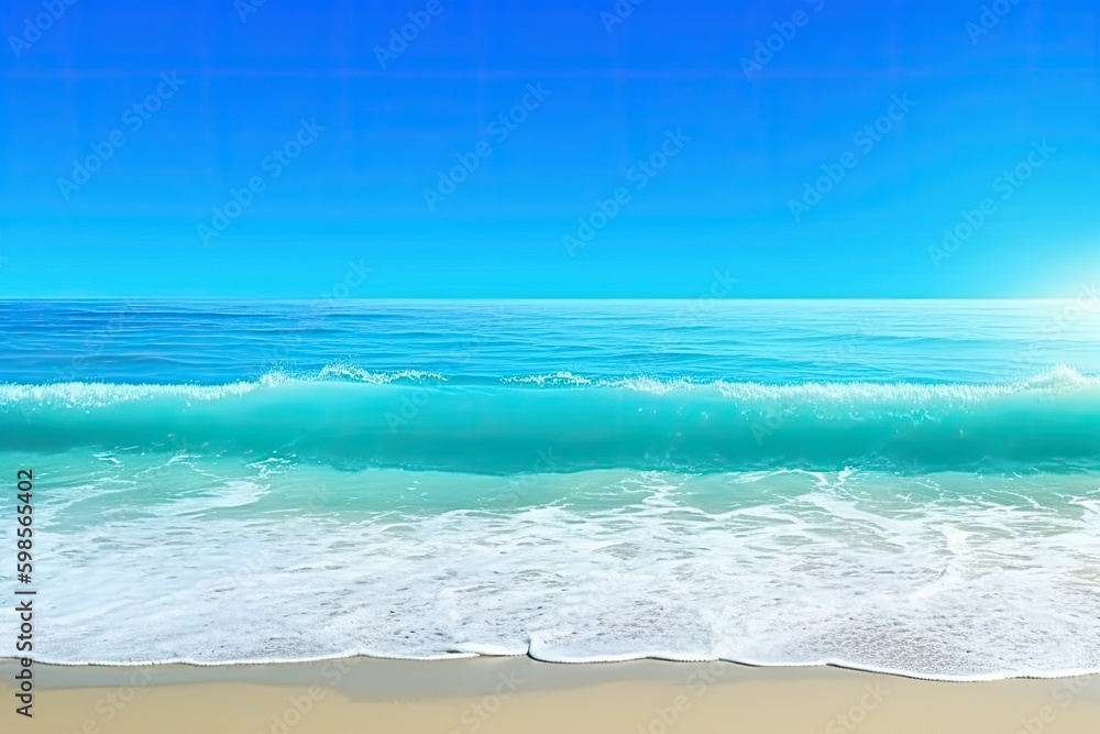 Poster serene beach scene with calm ocean waters and a clear blue sky. generative ai generative ai