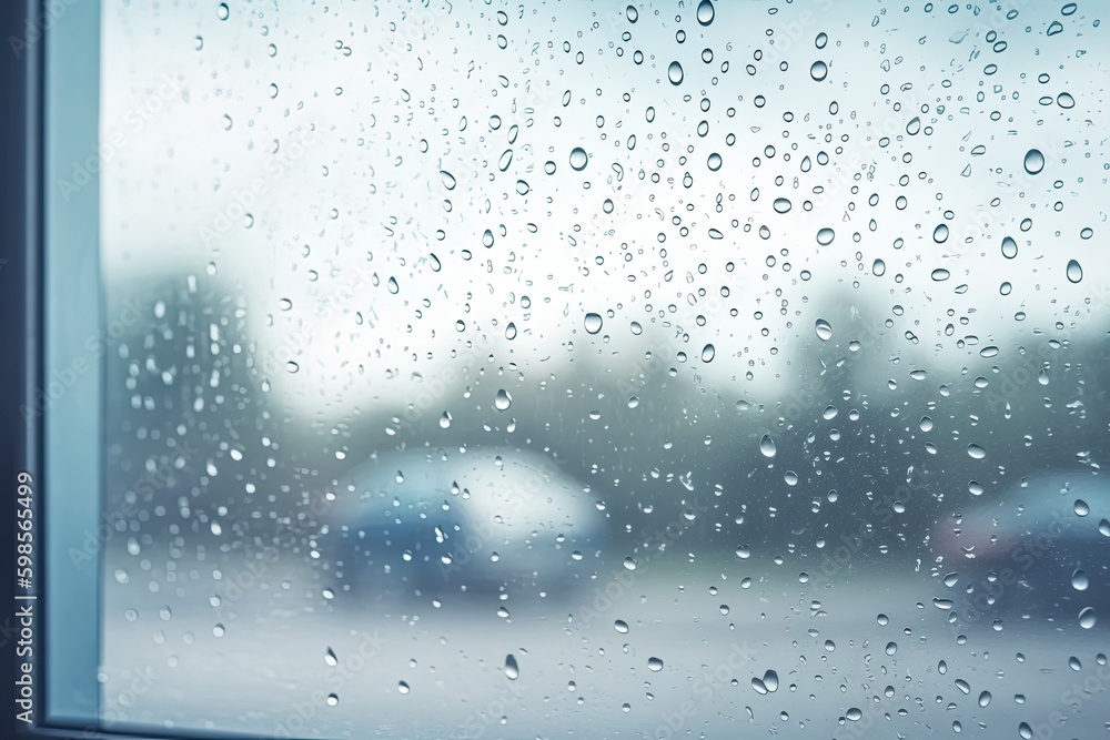 Poster rainy window with water droplets. generative ai generative ai