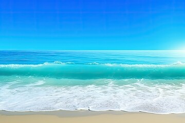 serene beach scene with calm ocean waters and a clear blue sky. Generative AI Generative AI