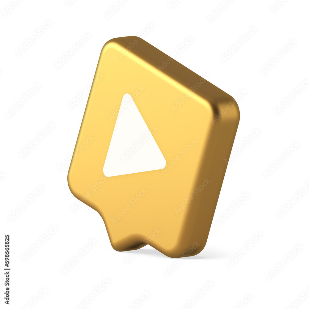 Poster play button triangle right arrow multimedia content player web app design 3d realistic speech bubble