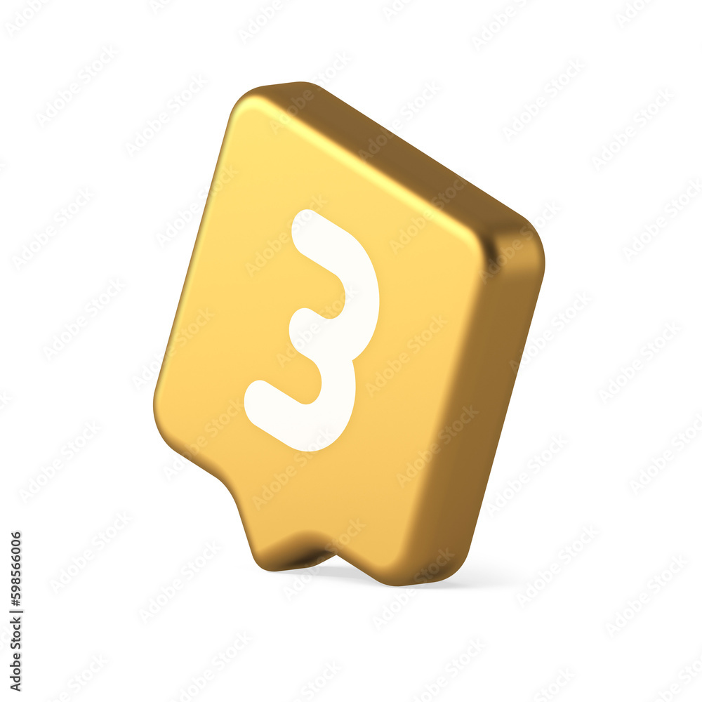 Aufkleber three number button internet communication texting message character 3d realistic speech bubble icon