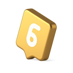 Six gold button number calculator finance counting user interface keyboard panel 3d speech bubble icon