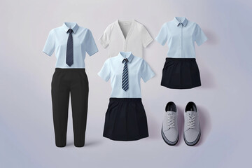A group of school uniforms including a boy wearing a tie and a shirt with a tie. AI generation