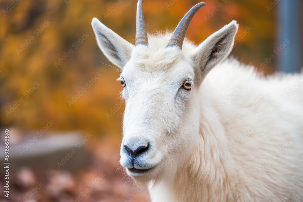 Poster close-up portrait of a goat with a blurred background. generative ai generative ai