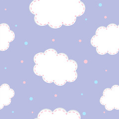 Children's pattern with clouds. White clouds on a purple background