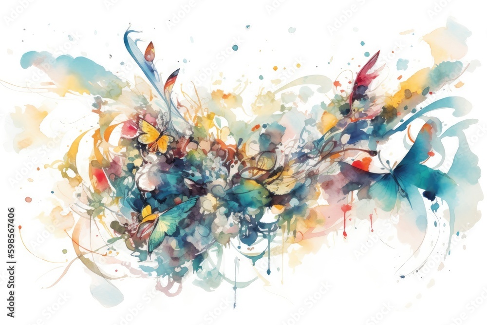 Poster colorful paint splatters on a white canvas. generative ai generative ai