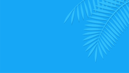 Vector Palm Leaf Silhouette Illustration With Text Space On A Vibrant Blue Background. 