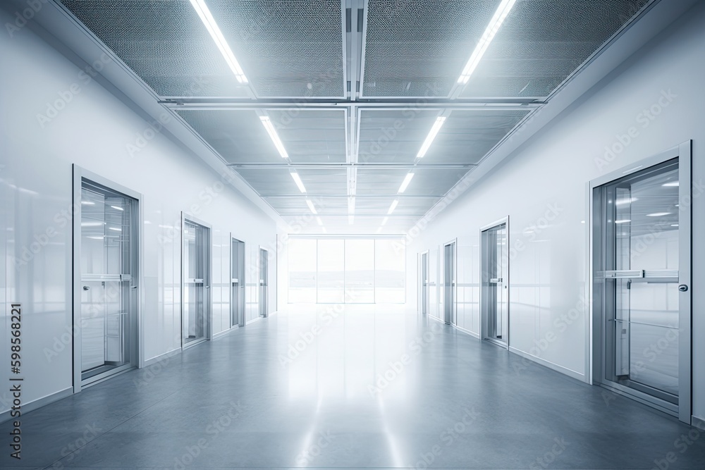 Aufkleber long hallway with multiple doors leading to different rooms. generative ai generative ai