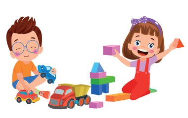 Two girls playing with toys on a white background