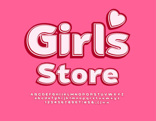 Vector bright signboard Girls Store. Trendy Stylish Font. Creative Alphabet Letters and Numbers