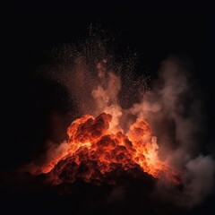 Fototapeta na wymiar A powerful, volcanic eruption with billowing smoke and molten lava on a black background, capturing the raw, unstoppable force of nature. generative ai