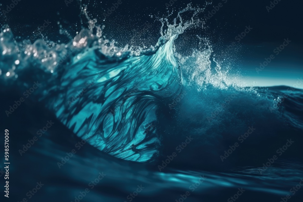 Poster massive wave in the open sea. generative ai generative ai