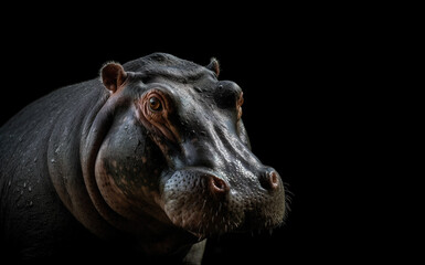 Image of hippopotamus or hippo. Wildlife Animals. Illustration, Generative AI. - obrazy, fototapety, plakaty
