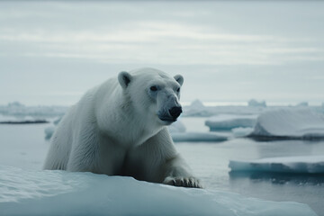 Naklejka premium Image of polar white bear on ice. Wildlife Animals. Animals. Illustration, Generative AI.