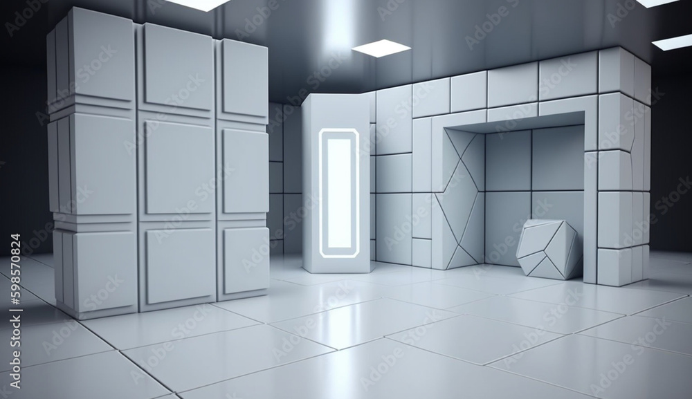 Poster white futuristic background abstract. room 3d rendering of space city sci fi texture. generative ai.