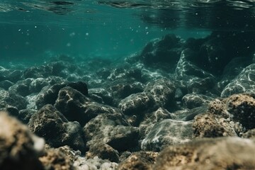 an underwater landscape with rocks and marine life. Generative AI Generative AI