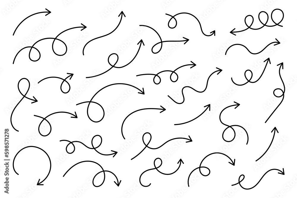 Aufkleber curved arrows. set of vector hand drawn arrows. collection of pointers.