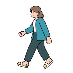 An illustration shows characters of people walking down the street. Young woman are depicted in a side view, walking while isolated on a white background.