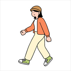 An illustration shows characters of people walking down the street. Young woman are depicted in a side view, walking while isolated on a white background.