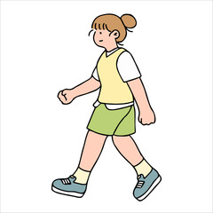 An illustration shows characters of people walking down the street. Young woman are depicted in a side view, walking while isolated on a white background.