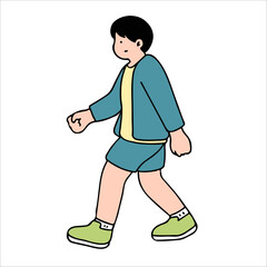 An illustration shows characters of people walking down the street. Young man are depicted in a side view, walking while isolated on a white background.