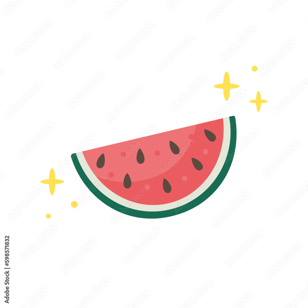 Wall mural Cute Watermelon illustration. Vector hand drawn cartoon icon illustration. Watermelon fruit in doodle style. Isolated on white background. Flat design