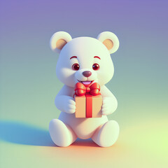 illustration of funny cute bear with a gift. Generative AI