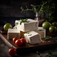 Delicious gourmet cheese platter, generative ai