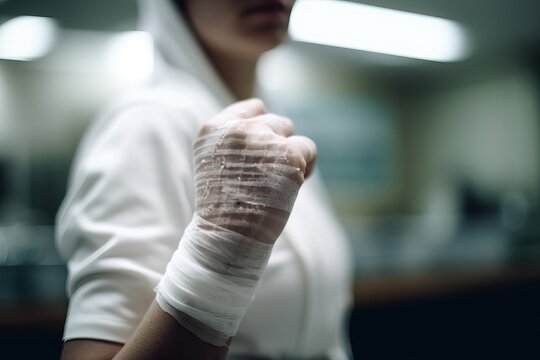 Hand surgery, bandaged hand in a hospital, generative ai