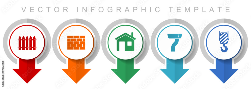 Fototapete home building icon set, miscellaneous pointer icons such as fence, brick wall, home, gutter and cran