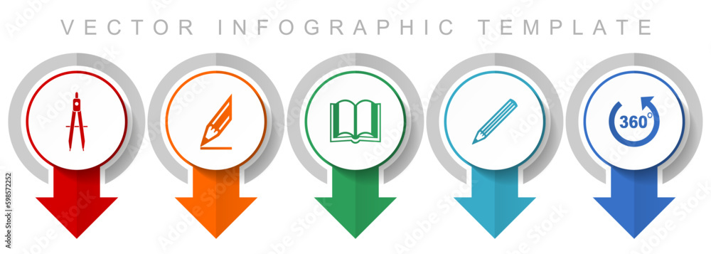 Poster education icon set, miscellaneous pointer icons such as calipers, pencil, book and 360 degree for we