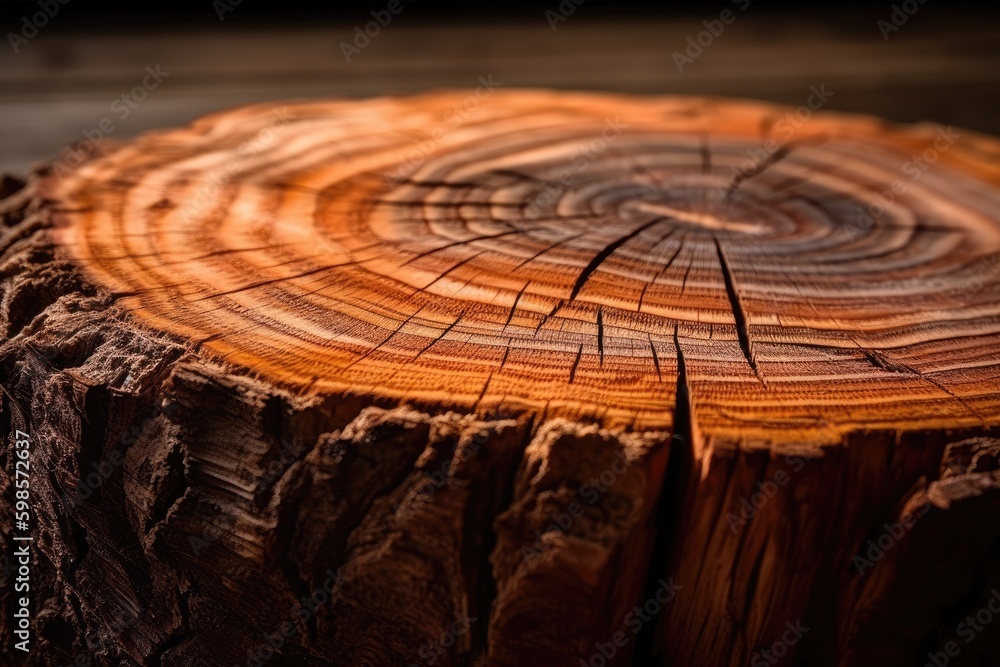 Poster the cross section of a tree stump with visible annual rings. generative ai generative ai