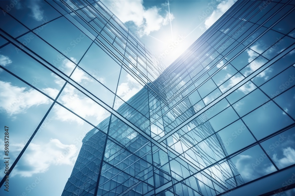 Poster skyscraper with a modern design and large glass windows. generative ai generative ai