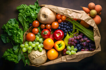 Obraz na płótnie Canvas variety of fresh produce in a paper bag, healthy food lifestyle, eco-friendly, Generative AI