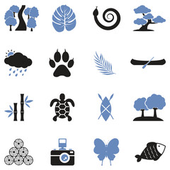 Rainforest Icons. Two Tone Flat Design. Vector Illustration.