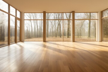 an airy and spacious room with abundant natural light filtering in through multiple windows. Generative AI Generative AI