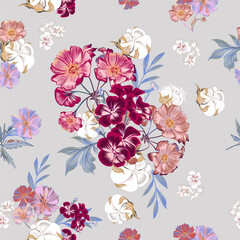 Beautiful seamless vector pattern with vintage flowers