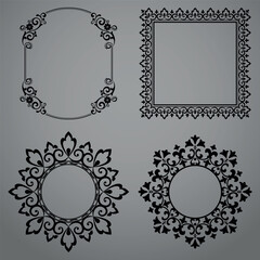 Set of decorative frames Elegant vector element for design in Eastern style, place for text. Floral black and gray borders. Lace illustration for invitations and greeting cards