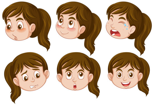 Puberty girl different facial expression collection