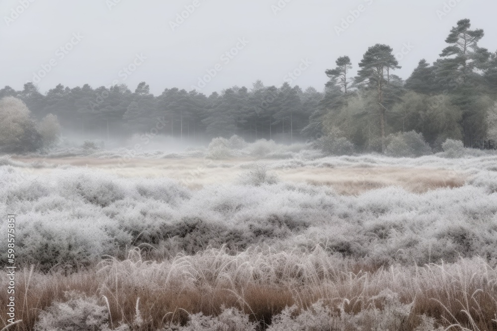Poster misty forest with trees in the distance. generative ai generative ai