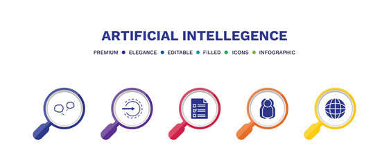 Fototapeta premium set of artificial intellegence filled icons. artificial intellegence filled icons with infographic template. flat icons such as chat, log in, survey, users, vector.