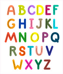 Children's alphabet with fun simple multicolored letters on a transparent background. Vector